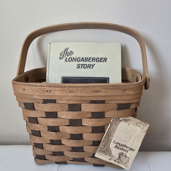 Longaberger Brown and Tan Woven Basket with Handle - Picture 1 of 6